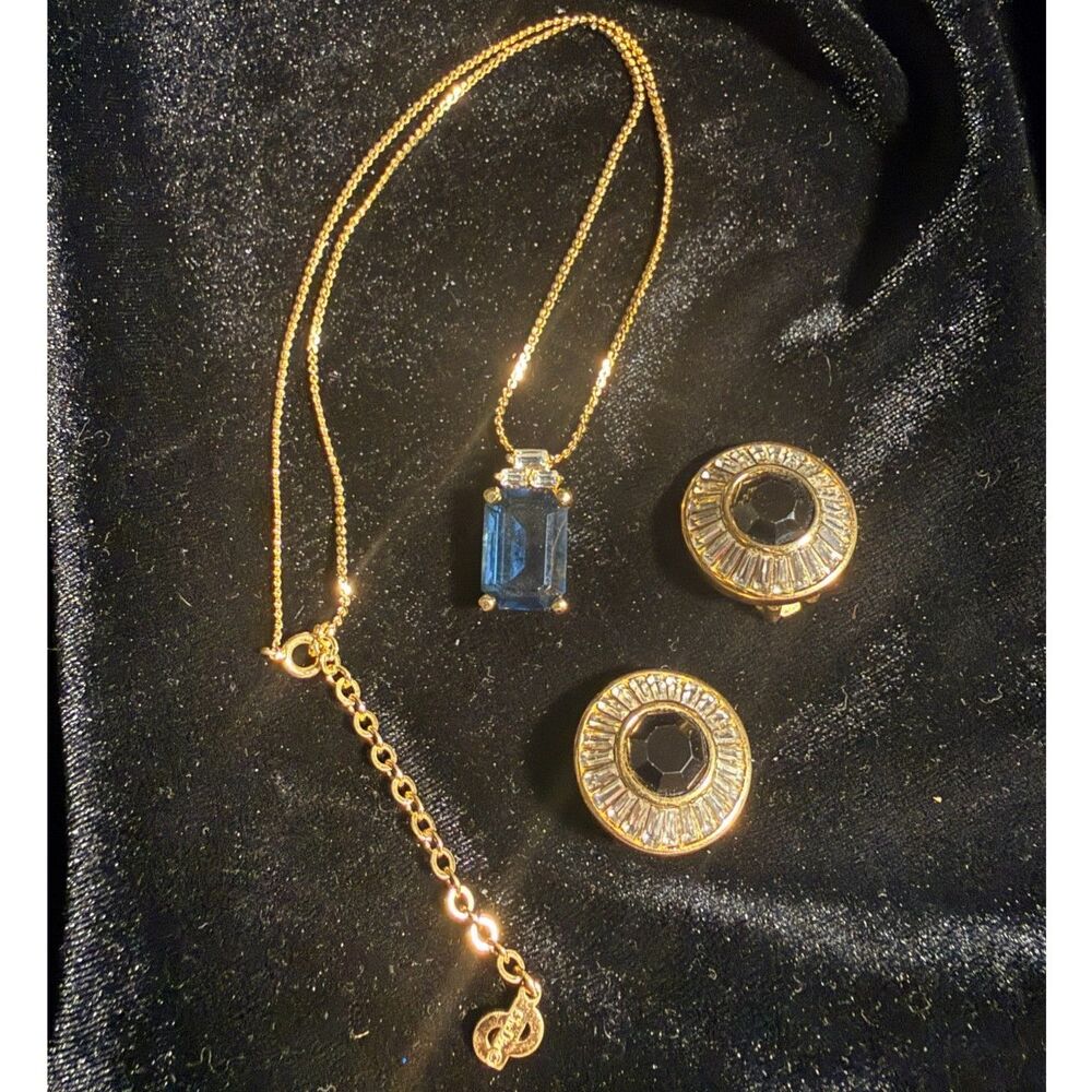 Vintage Christian Dior Designer Signed Necklace & Earrings Set Demi-Parure 1980s